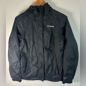 Columbia Women’s Windbreaker Jacket Size S Black Hooded Omni-Tech Rain Full Zip